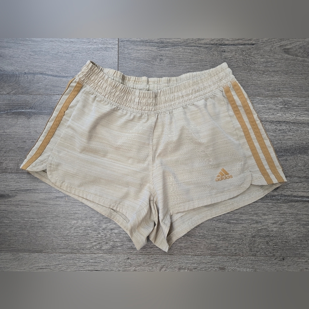Adidas Aeroready 3 Stripe Running Shorts Neutral Colorway Unlined Size XS 4-6